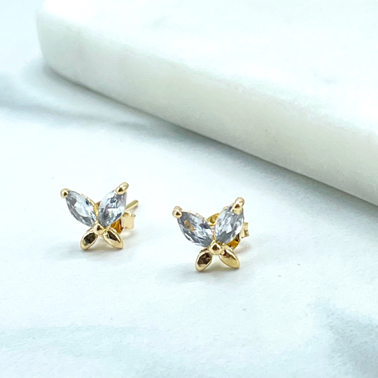 18k Gold Filled Clear Cubic Zirconia Pettie Small Butterfly Shape Stud Earrings