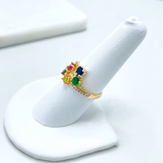 18k Gold Filled Colored Cubic Zircornia and Micro CZ Ring