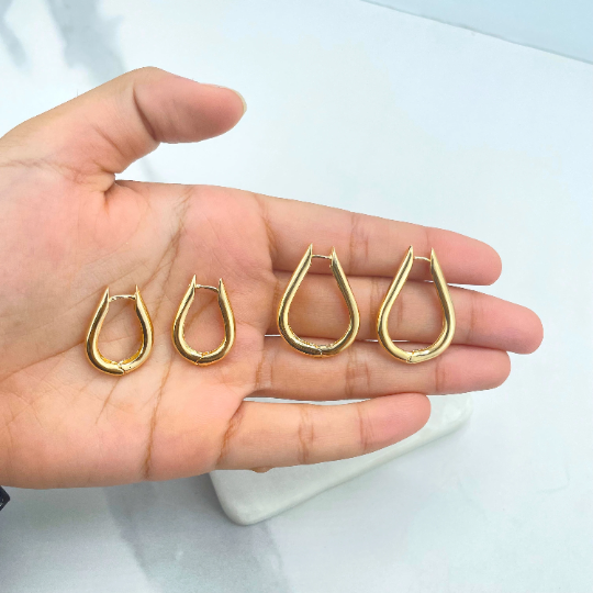 18k Gold Filled 24mm or 28mm Tear Shape, Oval Hoops Earrings