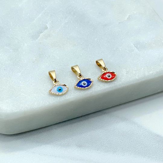18k Gold Filled Small Evil Eye with Red or Blue Charms Pendant, Wholesale Jewelry Making Supplies