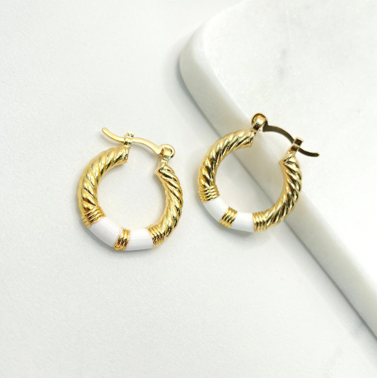 18k Gold Filled White or Red Enamel Twisted Hoop Earrings