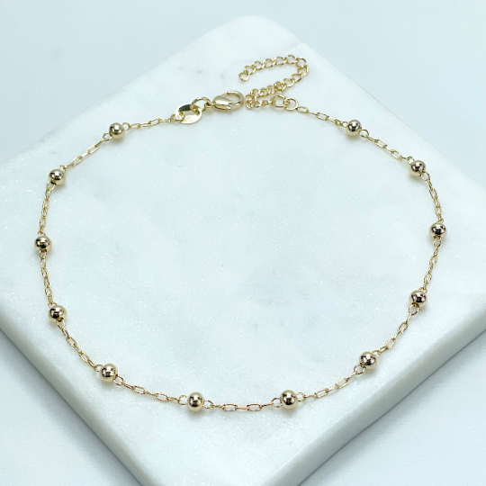 18k Gold Filled 1.5mm Paperclip Chain Beads Anklet Wholesale Jewelry Supplies