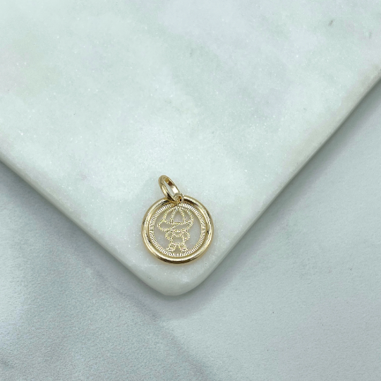 18k Gold Filled Circle Cutout Charms Pendants, Mermaid Tail, Heart, Tree of Life, Crown, Boy, Girl, or Turtle