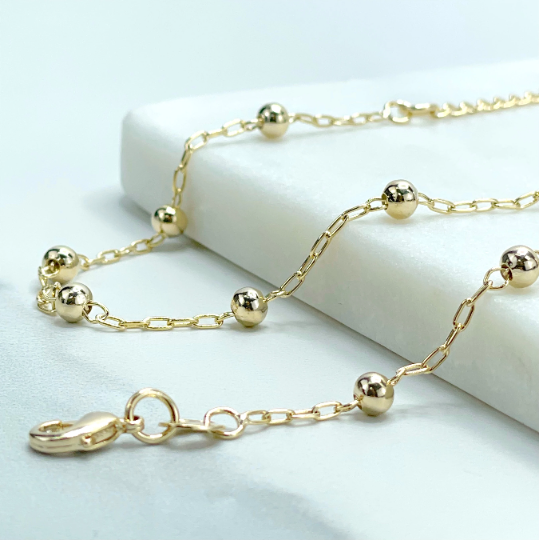 18k Gold Filled 1.5mm Paperclip Chain Beads Anklet Wholesale Jewelry Supplies