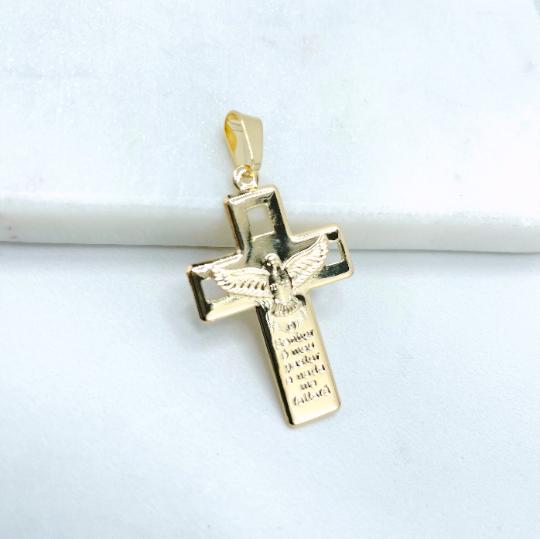 18k Gold Filled Cross Charms Pendant with Dove & Portuguese Bible 23 Psalm Description