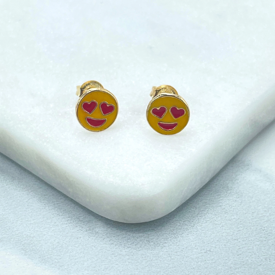 18k Gold Filled Colored Enamel Fall In Love Emoji Icon, Falling in Love Heart Emoji