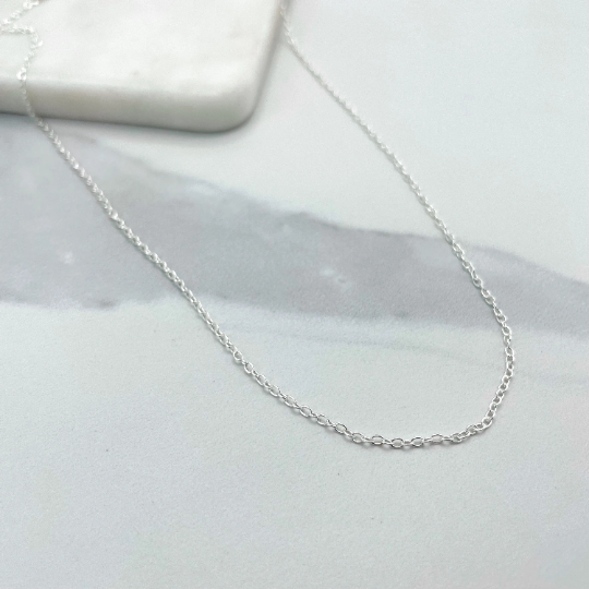925 Sterling Silver 1mm Oval Chain, Dainty Chain, 18 Inches Long, Stamped 925