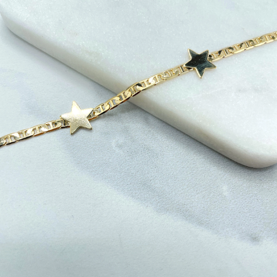 18k Gold Filled 3mm Mariner Link Chain with 03 Stars Charms Linked Necklace