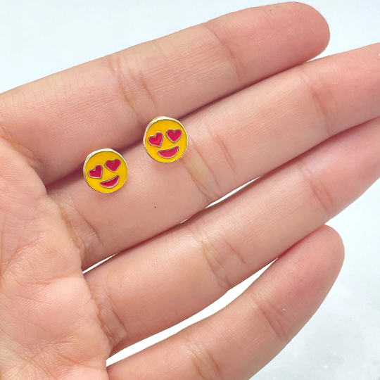 18k Gold Filled Colored Enamel Fall In Love Emoji Icon, Falling in Love Heart Emoji