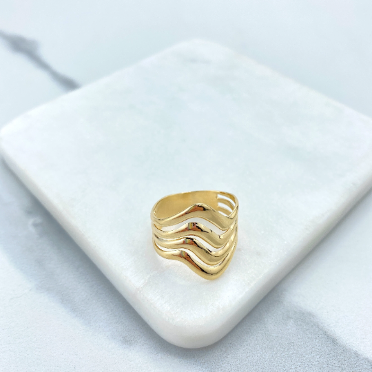 18k Gold Filled Four Waves Simulated Stack Ring
