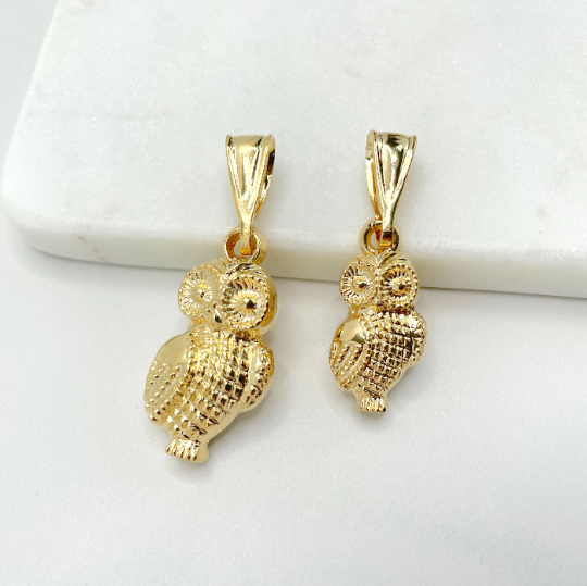 18k Gold Filled Owl Medium or Small Pendant