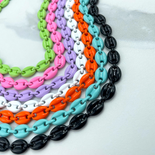 18k Gold Filled Colorful Enamel Puffed Puff Mariner Link Chain, Colored Fashion Jewelry, Wholesale Jewelry Making Supplies