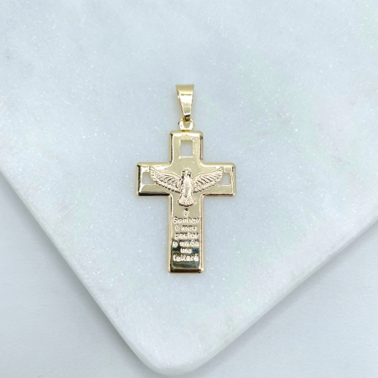 Yellow Gold Dove Cross Pendant Necklace