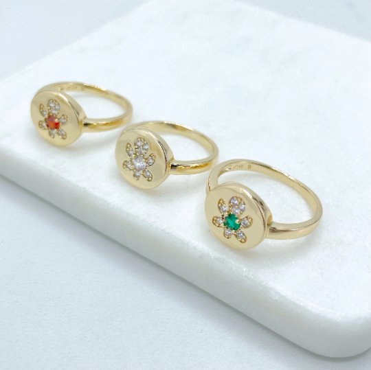 18k Gold Filled Clear and Colored Micro Cubic Zirconia Flower Design Flower