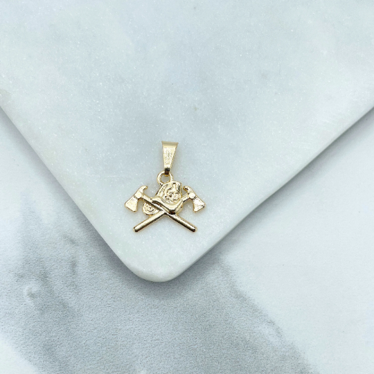 18k Gold Filled Firefighter Fire Rescue Department Charm, Fire Fighter Charm, Firefighters Pendant