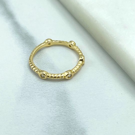 18k Gold Filled Clear Cubic Zirconia Round Station Ring, Bubble Stackable Fashion Ring, Wholesale Jewelry Making Supplies