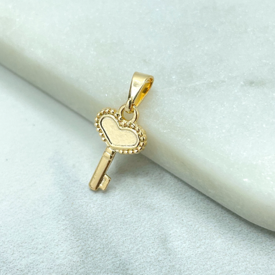 18k Gold Filled Petite Key Heart Shape Charm Pendant, Love & Friendship Inspiration Jewelry