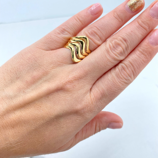 18k Gold Filled Four Waves Simulated Stack Ring