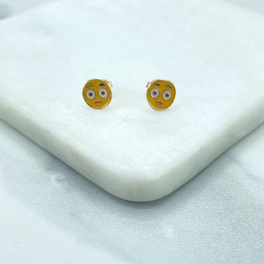 18k Gold Filled Astonished Face Emoji Icon, Hushed Face Emoji Stud Earrings