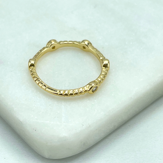 18k Gold Filled Clear Cubic Zirconia Round Station Ring, Bubble Stackable Fashion Ring, Wholesale Jewelry Making Supplies