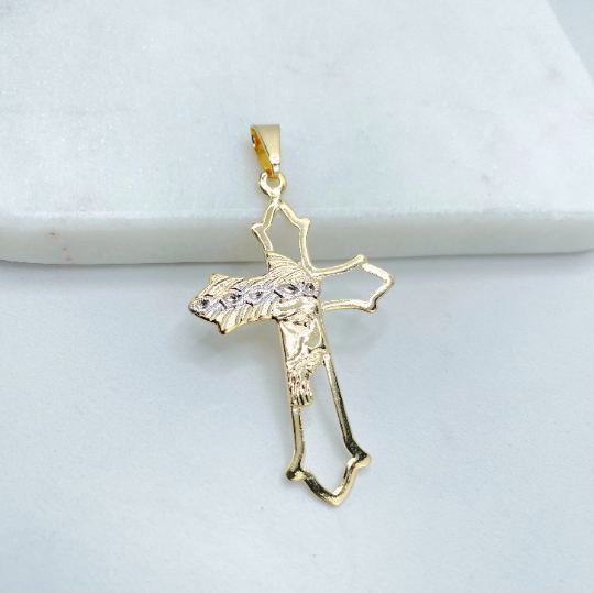 18k Gold Filled Two Tone Cross with Jesus Face Pendant