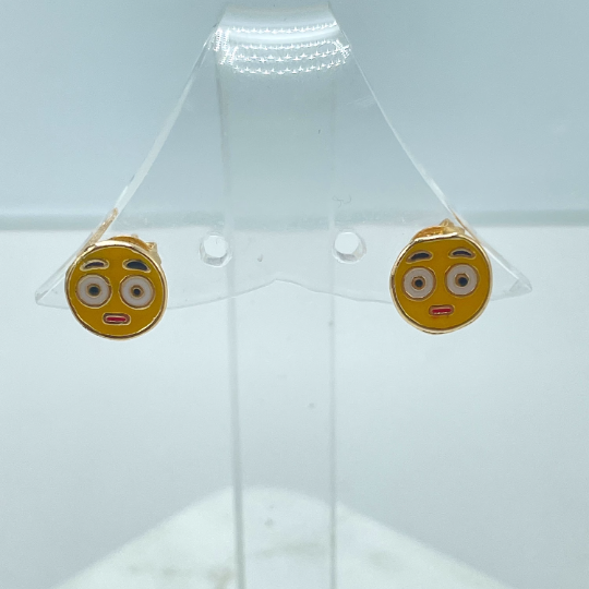 18k Gold Filled Astonished Face Emoji Icon, Hushed Face Emoji Stud Earrings