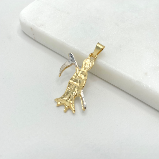 18k Gold Filled Two Tone Santa Muerte Grim Reaper Pendant