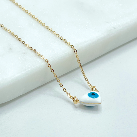 18k Gold Filled 1mm Rolo Chain Necklace with Greek Eye, Evil Eyes Pendant Charms, Protection & Lucky, for Wholesale and Jewelry Supplies