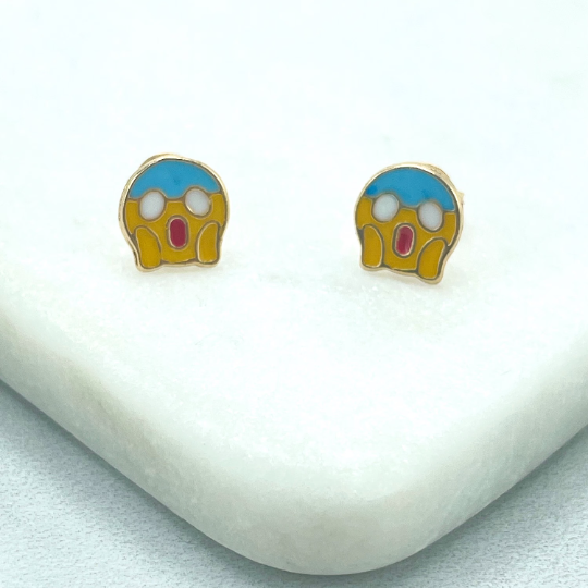 18k Gold Filled Face Screaming in Fear Emoji Icon Stud Earrings, Scared Emoticon