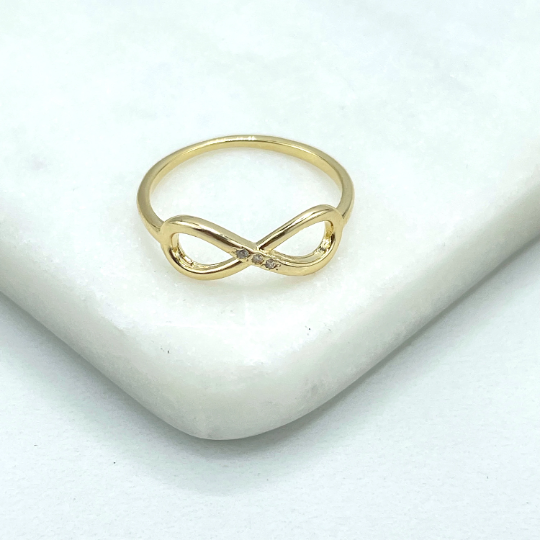 18k Gold Filled Clear Cubic Zirconia Front Details Cutout Infinity Shape Symbol Fashion Fancy Ring, Wholesale Jewelry Making Supplies