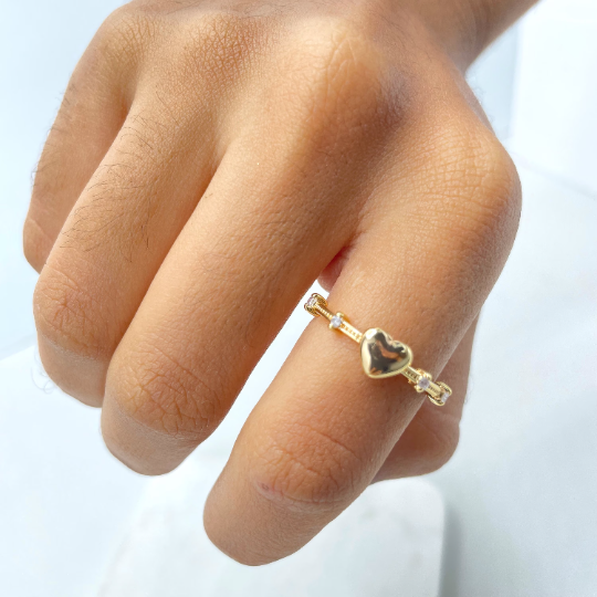18k Gold Filled Clear Cubic Zirconia Sized with Gold Heart Front Ring