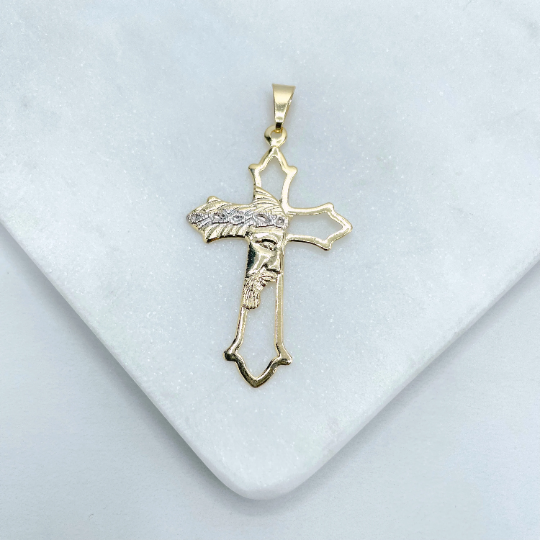 18k Gold Filled Two Tone Cross with Jesus Face Pendant