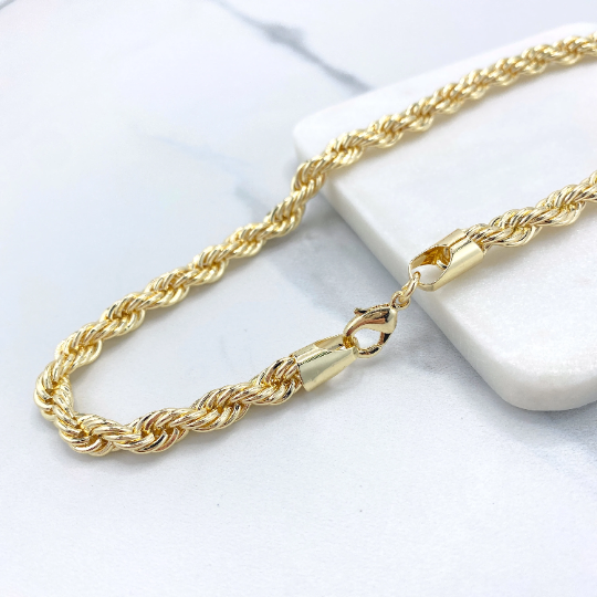 18k Gold Filled 7mm Thickness Rope Chain, Necklace, Bracelet or Anklet, Lobster Claw