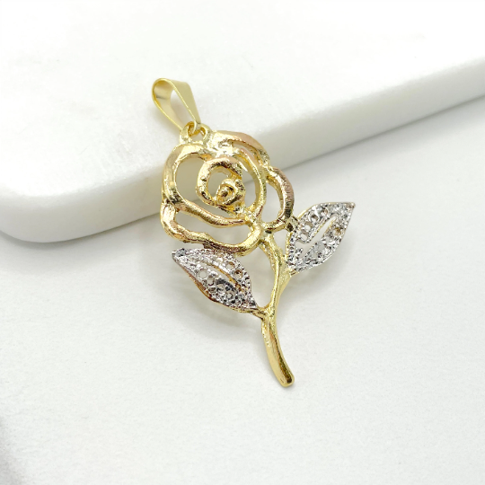 18k Gold Filled Two Tone Rose Flower Pendant