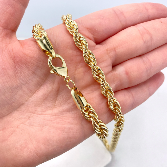 18k Gold Filled 7mm Thickness Rope Chain, Necklace, Bracelet or Anklet, Lobster Claw