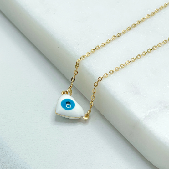 18k Gold Filled 1mm Rolo Chain Necklace with Greek Eye, Evil Eyes Pendant Charms, Protection & Lucky, for Wholesale and Jewelry Supplies