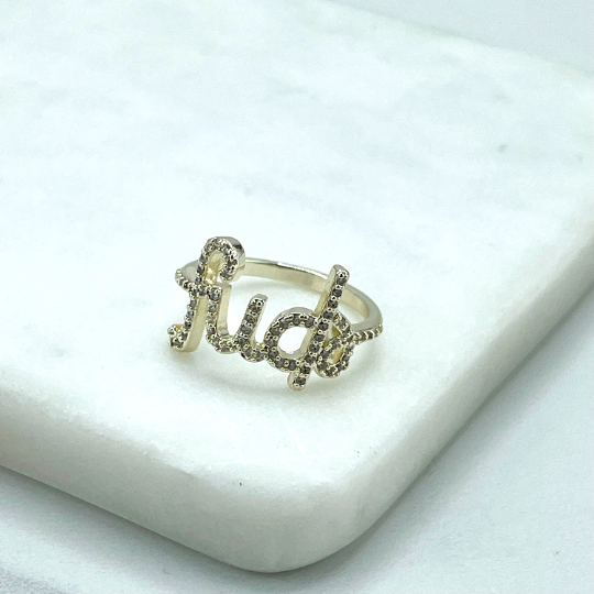 18k Gold Filled Clear Cubic Zirconia "Fuck" Word Letters Ring, Wholesale Jewelry Making Supplies