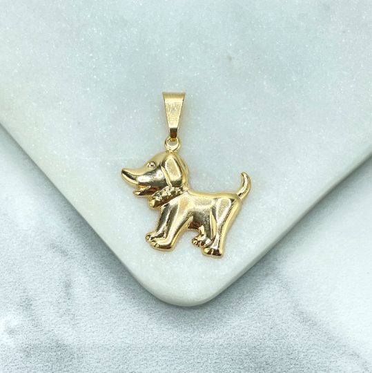 18k Gold Filled Puffed Little Cutie Dog, 3D Puppy Pendant Charm, Pet Lovers Jewelry