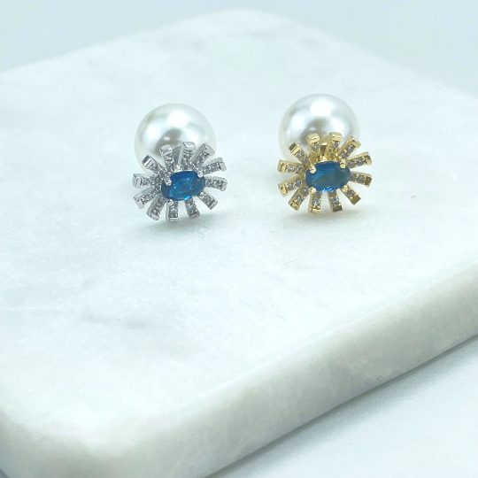18k Gold Filled or Silver Filled, CZ Flower Design with Simulated Pearl Closure