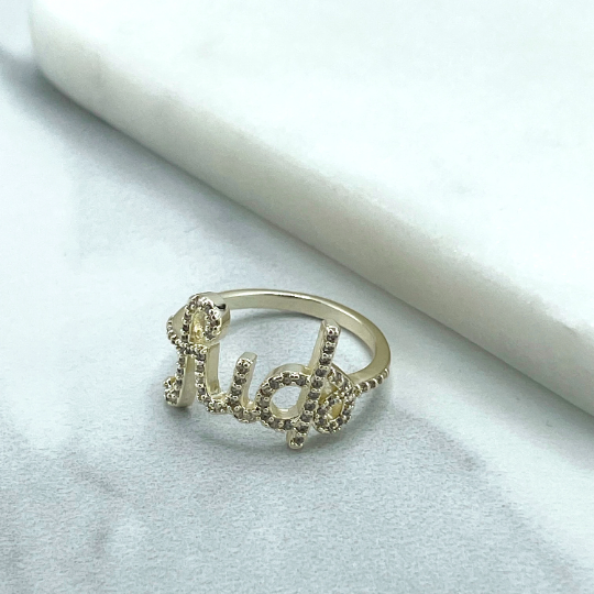 18k Gold Filled Clear Cubic Zirconia "Fuck" Word Letters Ring, Wholesale Jewelry Making Supplies