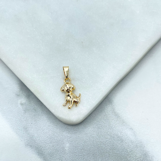 18k Gold Filled Puffed Little Cutie Dog, Seated 3D Puppy Pendant Charm, Pet Lovers Jewelry