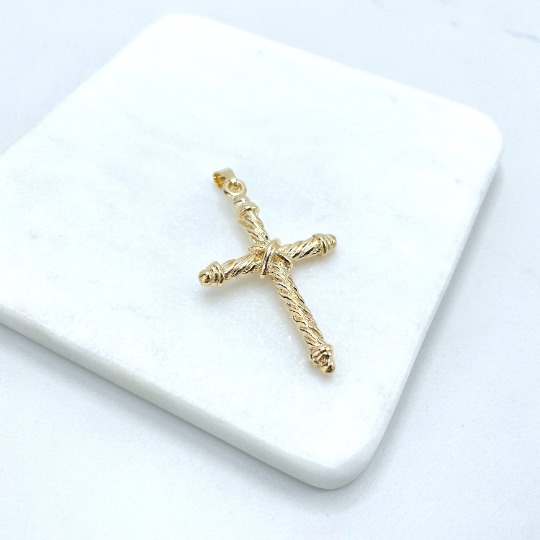 18k Gold Filled Textured Rope Cross Pendant