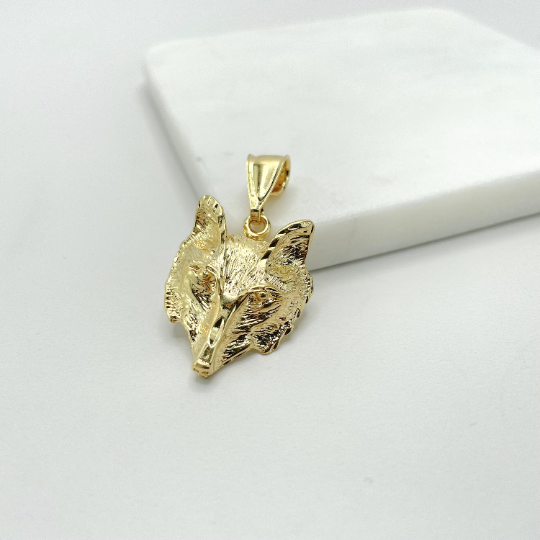 18k Gold Filled Wolf Fox Face Pendant