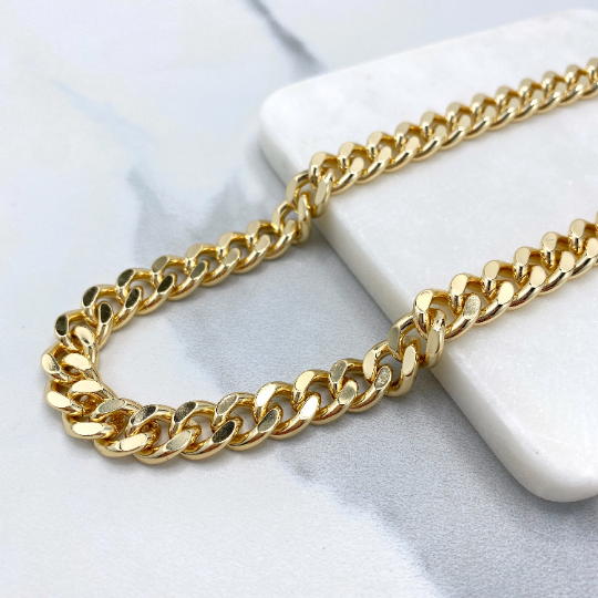 18k Gold Filled 10mm Curb Link Chain, Flat Cuban Link Chain or Bracelet