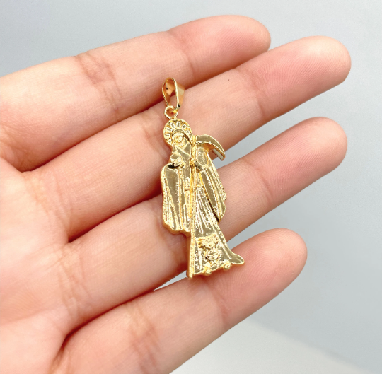 18k Gold Filled Small Santa Muerte, Grim Reaper Pendant