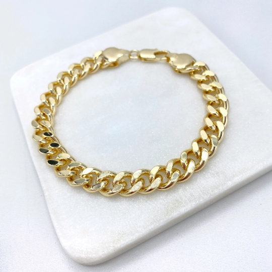 18k Gold Filled 10mm Curb Link Chain, Flat Cuban Link Chain or Bracelet