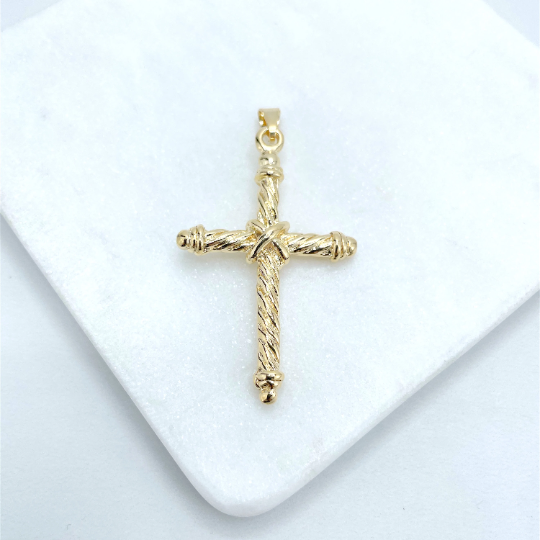 18k Gold Filled Textured Rope Cross Pendant