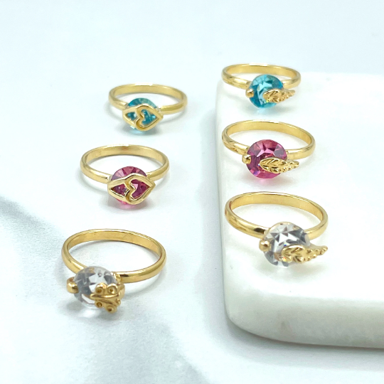 18k Gold Filled Colored Zirconia Solitaire Birthstone Wedding Couple Birth Stone Rings, Wholesale Jewelry Making Supplies