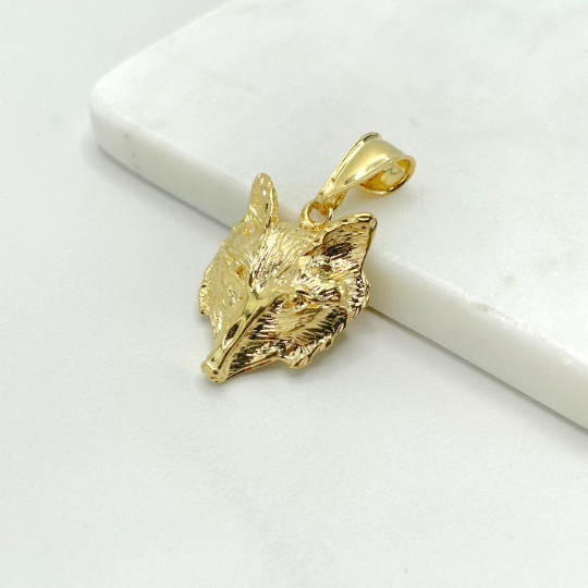 18k Gold Filled Wolf Fox Face Pendant