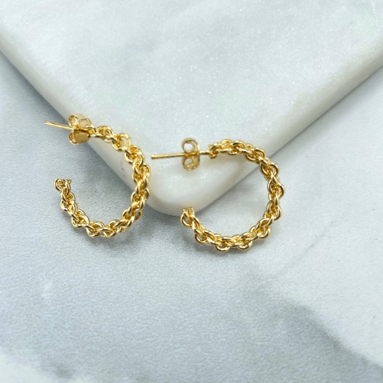 18k Gold Filled 21mm Linked Round Chain Design Hoops Earrings